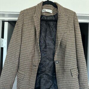 Zara Plaid Elbow Patch Blazer